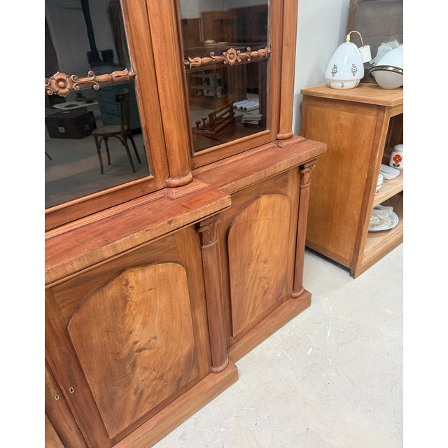 Large English Bookcase in Walnut and Mahogany For Sale - Image 15 of 18