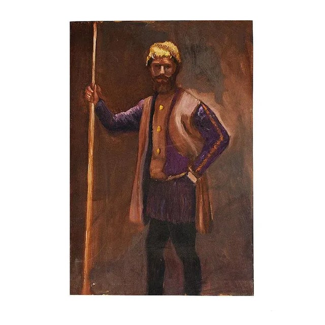 Paper Russian Inspired Portrait Painting of a Man With Yellow Turban - 12” X 18” For Sale - Image 7 of 7