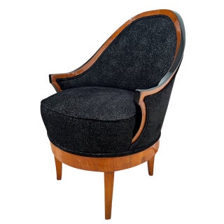 Biedermeier Revolving Armchair in Cherry Veneer & Black Velvet, South Germany, 1820s For Sale