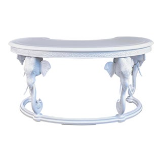 Gampel-Stoll Chinese Chippendale Hollywood Regency Style Demilune / Kidney Elephant Form Desk For Sale