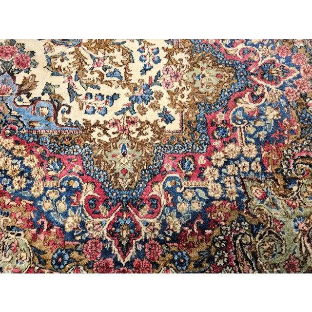 Vintage Persian Kerman Rug, Hand-Knotted Wool, Allover Floral Pattern, Ivory & Blue, 9x12 For Sale - Image 13 of 17