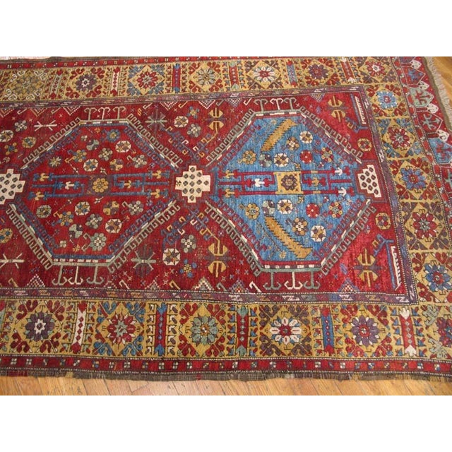 Classic and Traditional Red Background Color With Geometric Design Antique Konya Turkish Rug For Sale - Image 4 of 6