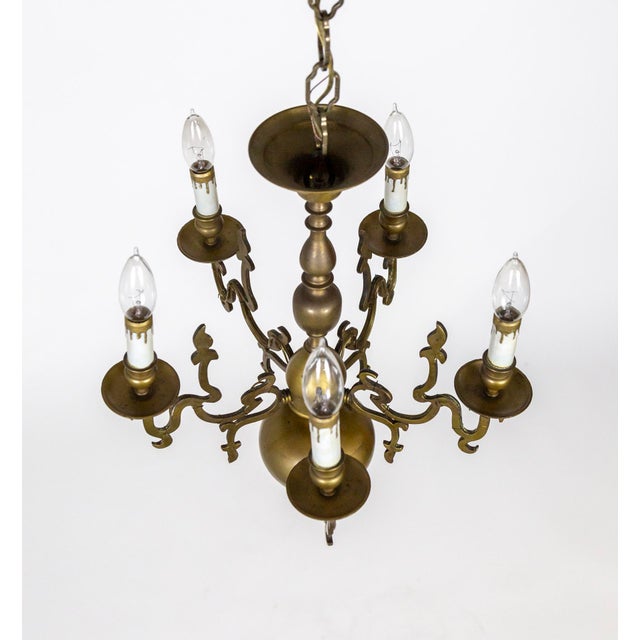 Traditional 19th Century Dutch 5-Light Brass Chandelier With Flame Detailing For Sale - Image 3 of 9