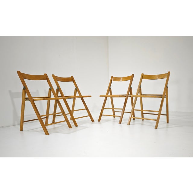 1970s Vintage Vienna Straw and Wood Folding Chairs, Italy, 1970s, Set of 4 For Sale - Image 5 of 18
