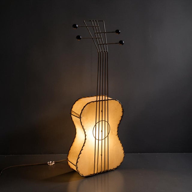 Black Frederick Weinberg Mid Century Black Wire and Parchment Guitar Lamp For Sale - Image 8 of 8