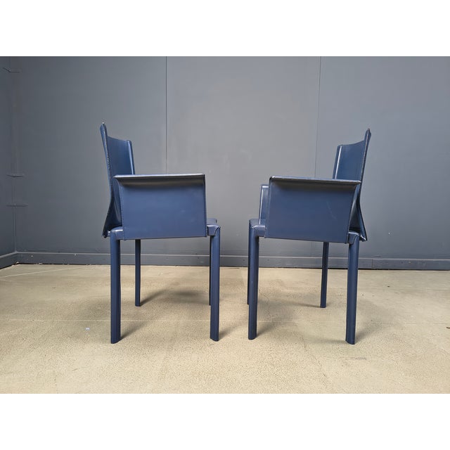 Vintage Blue Leather Dining Chairs, Italy, 1980s, Set of 8 For Sale - Image 9 of 12