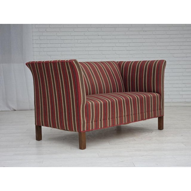 Wood Danish 2-Seater Sofa in Red Striped Wool, 1960s For Sale - Image 7 of 18