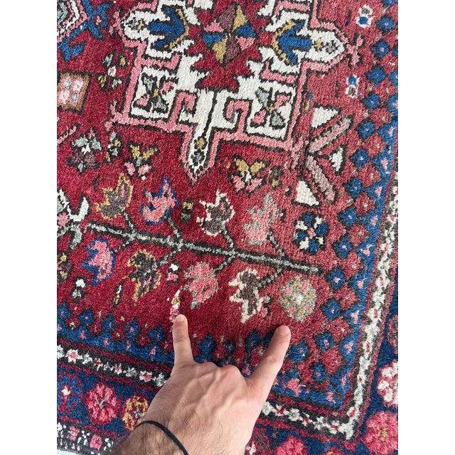 Persian Vintage Persian Tribal Karaja 2 Toned Reds Rug 3.6 x 4.6 For Sale - Image 3 of 6