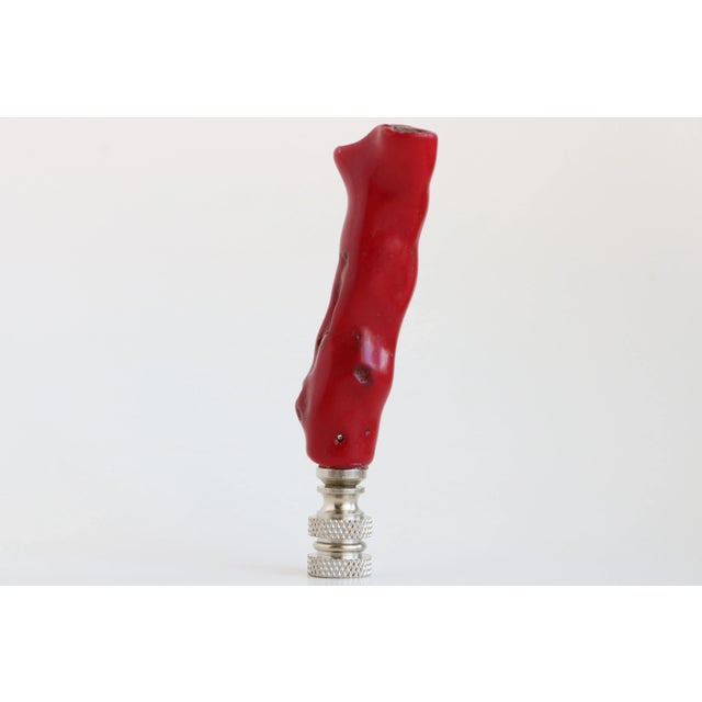 Red Coral Lamp Finials on Chrome Hardware - a Pair For Sale - Image 4 of 5