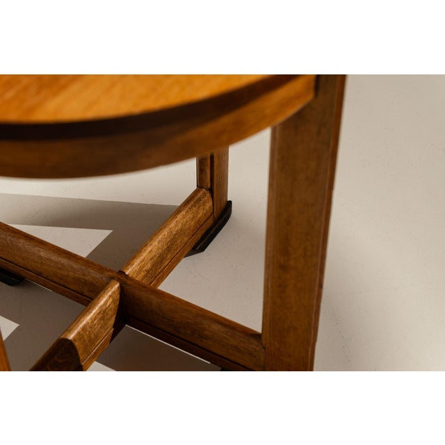 Amsterdam School Side Table in Oak with Geometric Legs, Netherlands, 1920s For Sale - Image 10 of 11