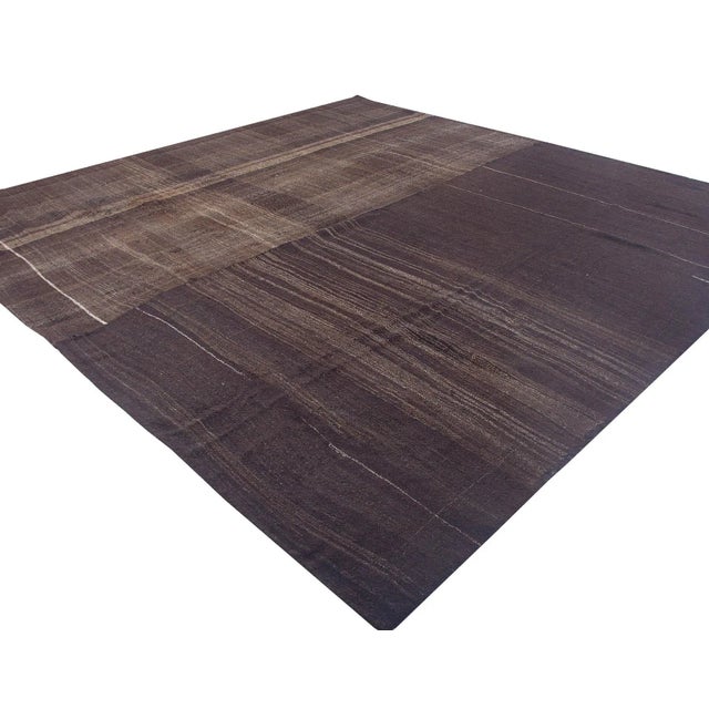 Square Large Vintage Brown Kilim Rug For Sale - Image 4 of 6