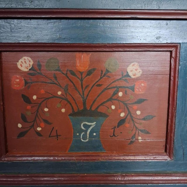 Antique Farmers Chest with Floral Folk Painting, 1800s For Sale - Image 6 of 18