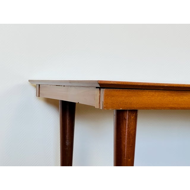 Art Deco Style Dining Table in Varnished Chevron-Patterned Wood, 1950 For Sale - Image 6 of 11