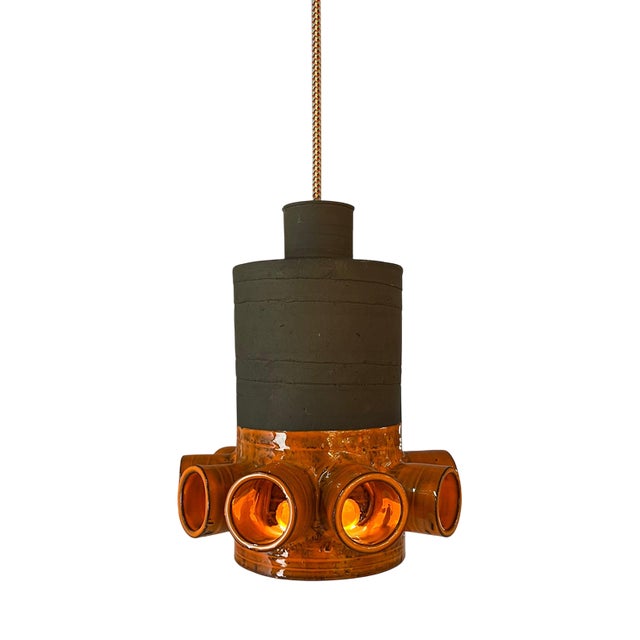 Orange and Brown Ceramic Hanging Lamp For Sale
