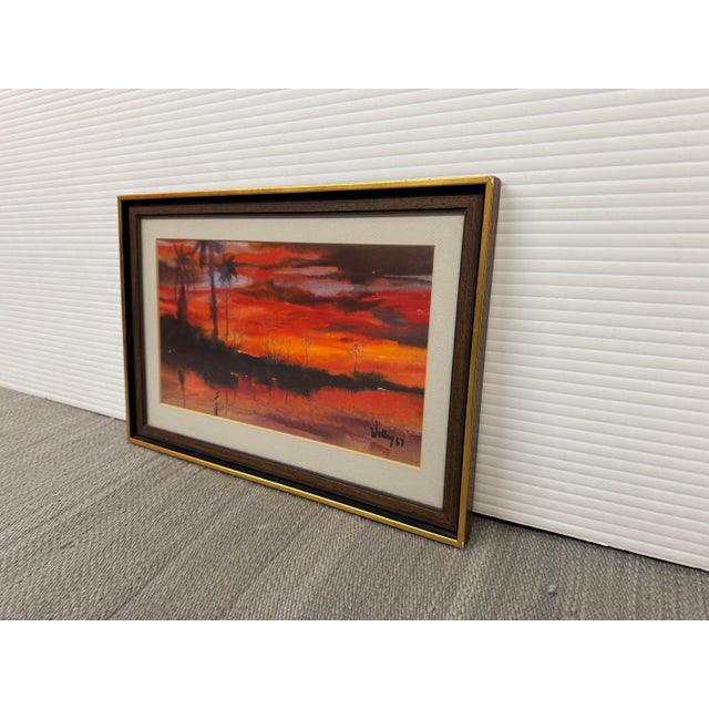 Coastal J. Chang Tropical Sunset Palm Trees Watercolor Painting, Signed For Sale - Image 3 of 12