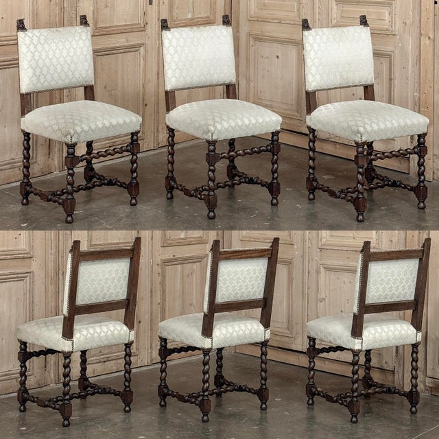 Wood Set of 6 Antique 19th Century Renaissance Revival Oak Dining Chairs For Sale - Image 7 of 18