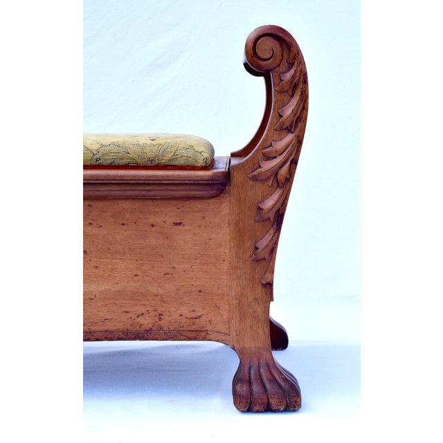 Antique White Oak Storage Bench, Hand-Carved, 19th C., Usa For Sale - Image 9 of 16