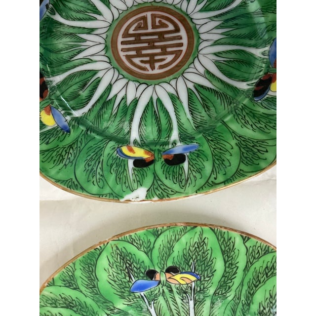 Set of 4 Antique Chinese Export Porcelain Famille Verte” Boc Choy Leaf” 6”plates For Sale - Image 9 of 12