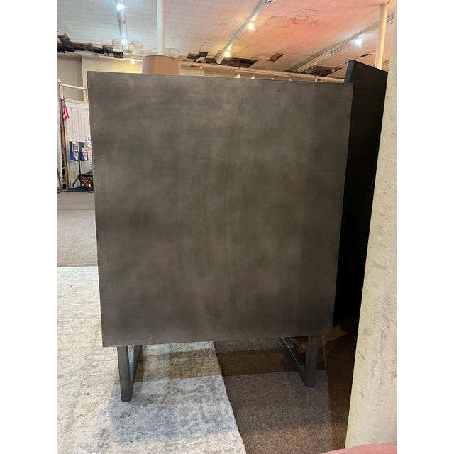 Black Industrial Sliding Door Media Cabinet in Reclaimed Style Wood For Sale - Image 8 of 9