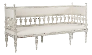 Isabel Bench - Off-white Linen / Distressed White Painted Frame