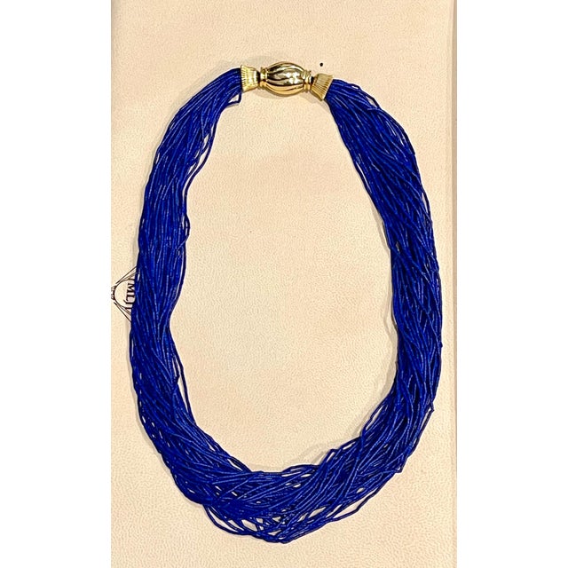 Blue Certified Vintage Lapis Lazuli Multi Strand Necklace 14 Kt Yellow Gold Clasp For Sale - Image 8 of 18