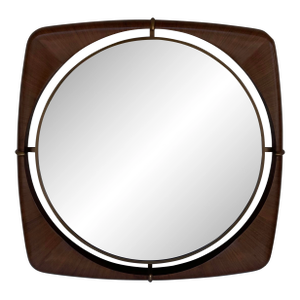 Jonathan Charles Modern Walnut and Brass Toulouse Square Floating Wall Mirror