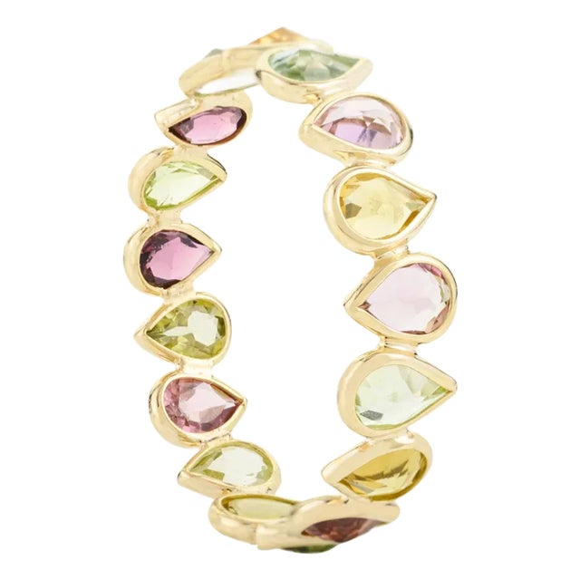 Pear Cut Modern Eternity Multi Tourmaline Band in 18k Gold Size 7 For Sale