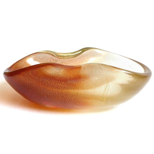 ONLY 1 Left! Beautiful, vintage Murano hand blown dark orange or rusty red and gold flecks Italian art glass decorative...