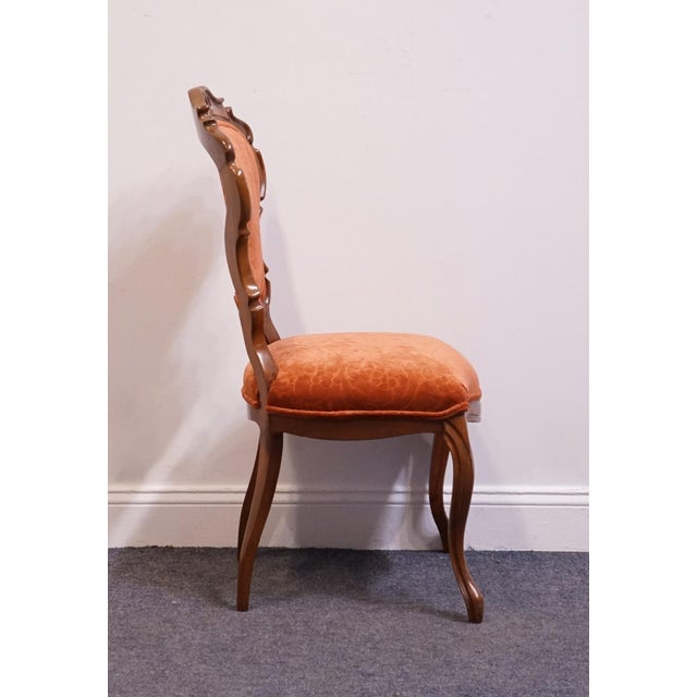 Mid 20th Century Vintage Antique Solid Beech Louis XV Victorian Rococo Revival Accent Side Chair W. Embossed Velvet Upholstery For Sale - Image 5 of 9