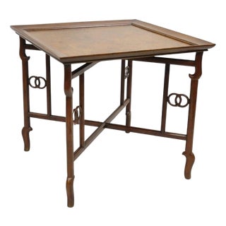 Mid 20th Century Michael Taylor for Baker Far East Asian Burl Wood Square Occasional Side Table For Sale
