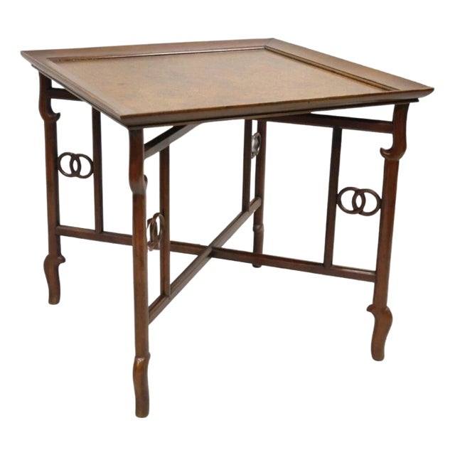 Mid 20th Century Michael Taylor for Baker Far East Asian Burl Wood Square Occasional Side Table For Sale