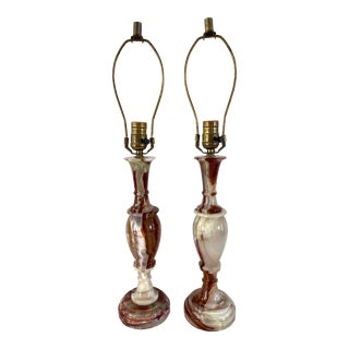 Vintage Banded Calcite Table Lamps, a Pair For Sale