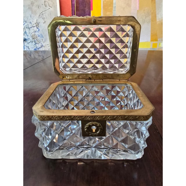 Glass Antique Baccarat Style Crystal Bronze Jewel Box Casket For Sale - Image 7 of 9