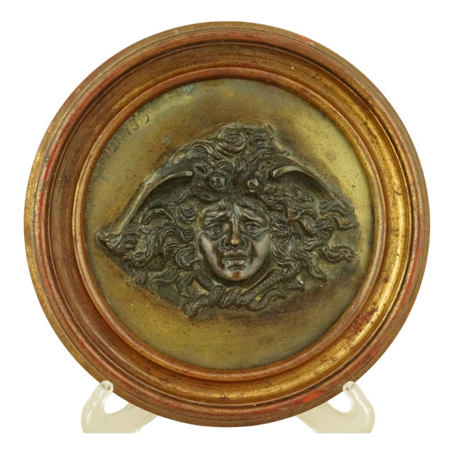 Gilded Bronze Plaque Medallion with Medusa Face Bas-Relief by Vincenzo Gemito, Italy, Late 1800s For Sale