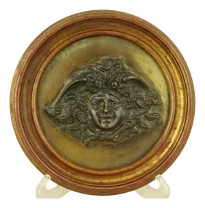 Gilded Bronze Plaque Medallion with Medusa Face Bas-Relief by Vincenzo Gemito, Italy, Late 1800s