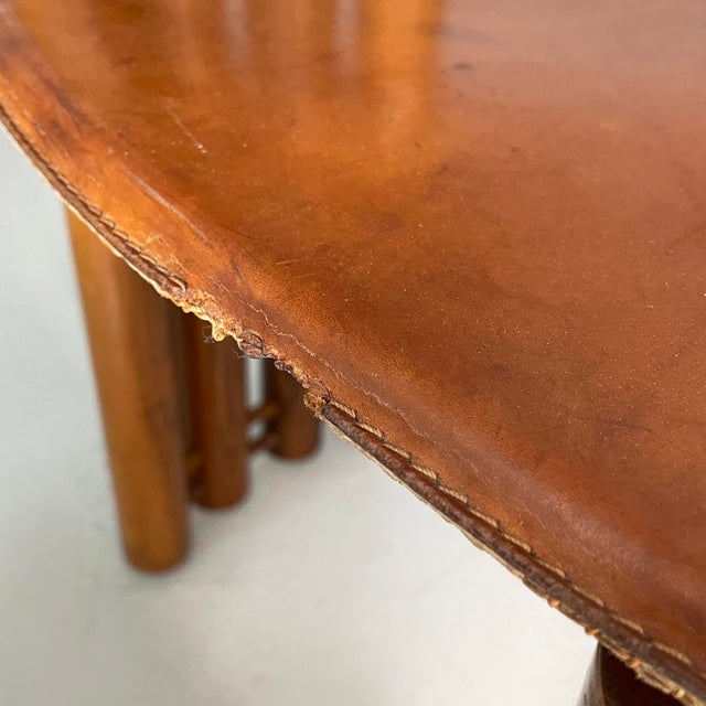 Italian Modern Wood and Brown Leather Chairs by Mobilgirgi, 1970s, Set of 6 For Sale - Image 11 of 18