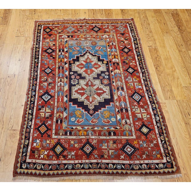 19th Century Anatolian Village Area Rug, Handwoven, Purple & Turquoise, 4' x 6' For Sale - Image 4 of 15