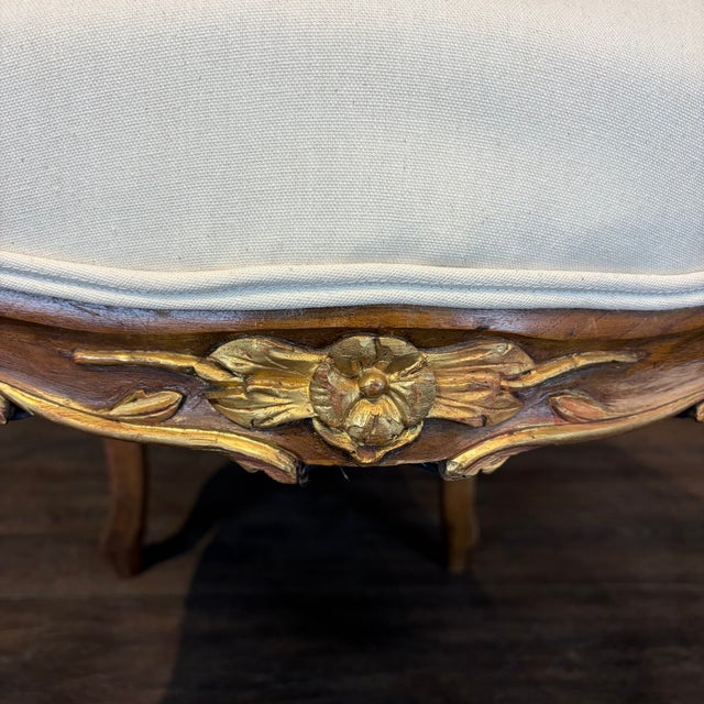 French Louis XV Walnut Dining Chairs With Gilt & New Upholstery- Set of 6 For Sale - Image 10 of 11