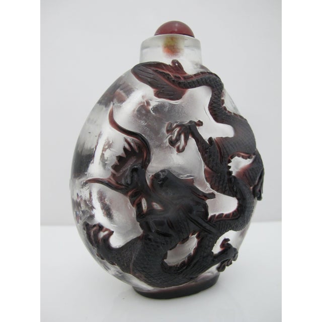 Red Large Chinese Peking Glass Red Dragon Overlay Snuff Bottle For Sale - Image 8 of 11