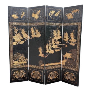 Vintage Chinese Hand Carved and Painted Crackled Room Divider/Screen For Sale