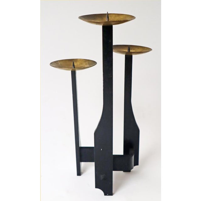 Brutalistic Candle Stand in Brass and Wrought Iron, France, 1970s For Sale - Image 9 of 10