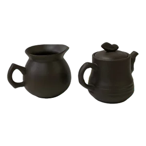 2 Pieces Chinese Brown Zisha Clay Teapot Accent Display Art