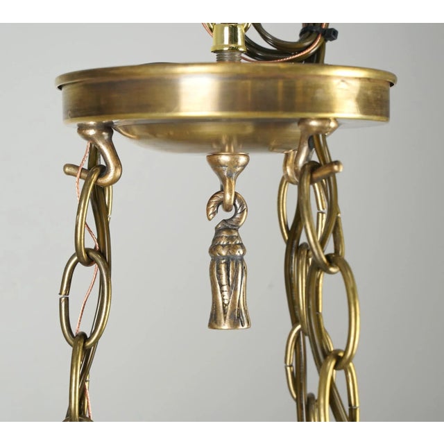 Mid 20th Century Restored White Glass Bowl Brass Chain Pendant Light For Sale - Image 9 of 11