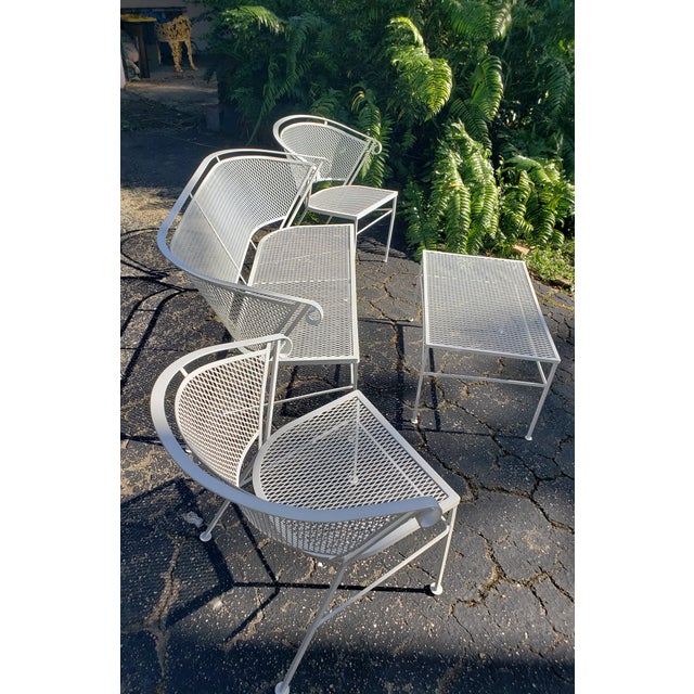 Mid 20th Century Modern Seating Set With Barrel Back Bench, 2 Chairs and Table, Attributed to Woodard For Sale - Image 12 of 12