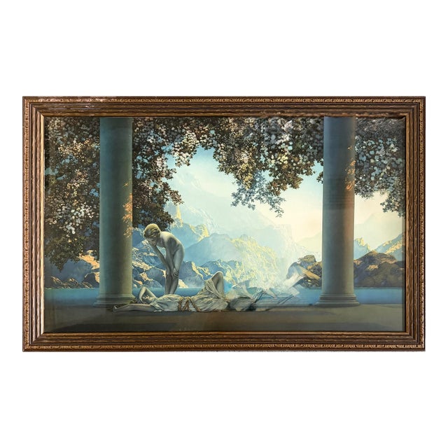 Vintage Maxfield Parrish “Daybreak” Large Lithographic Print, 30″ × 18″, Period Frame Accurate For Sale