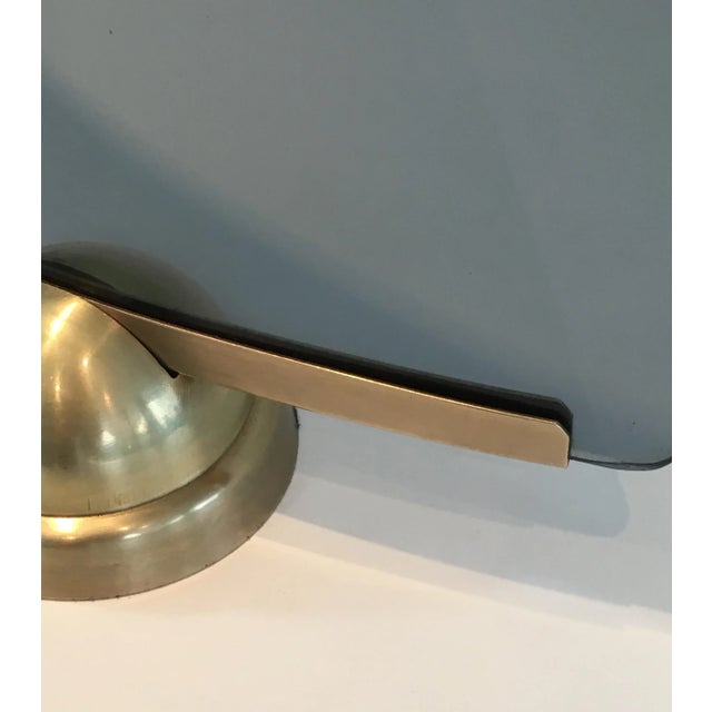 Metal Fontana Arte, Modernist Curved Blue Glass and Brass Fire Place Screen, Italy For Sale - Image 7 of 13