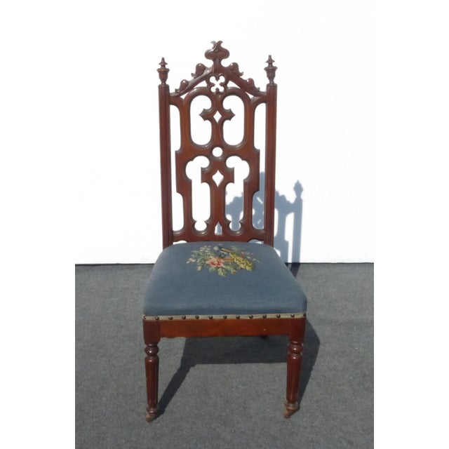 Vintage French Provincial Victorian Blue Floral Tapestry Accent Chair For Sale - Image 13 of 13