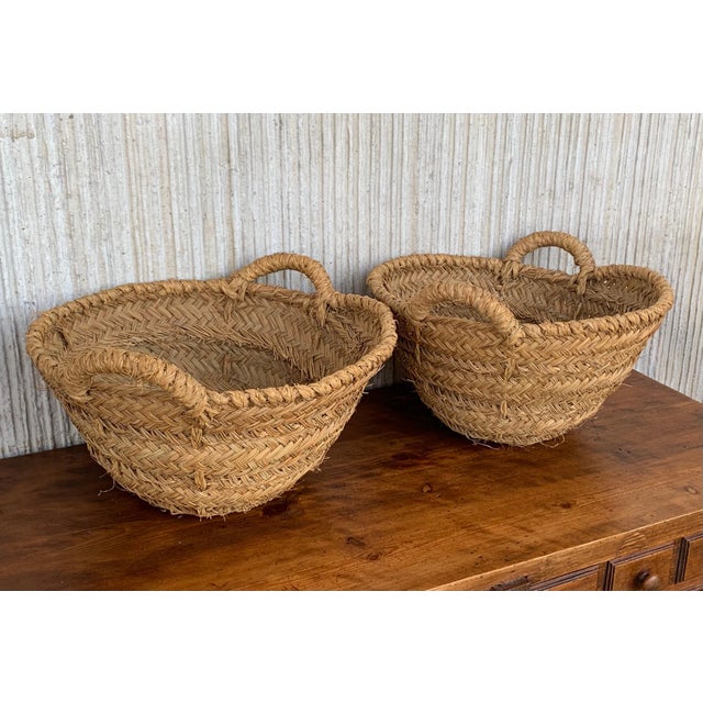 Late 19th Century Set of 8 Spanish Woven Wicker Olive Grape Harvest Basket For Sale - Image 13 of 18