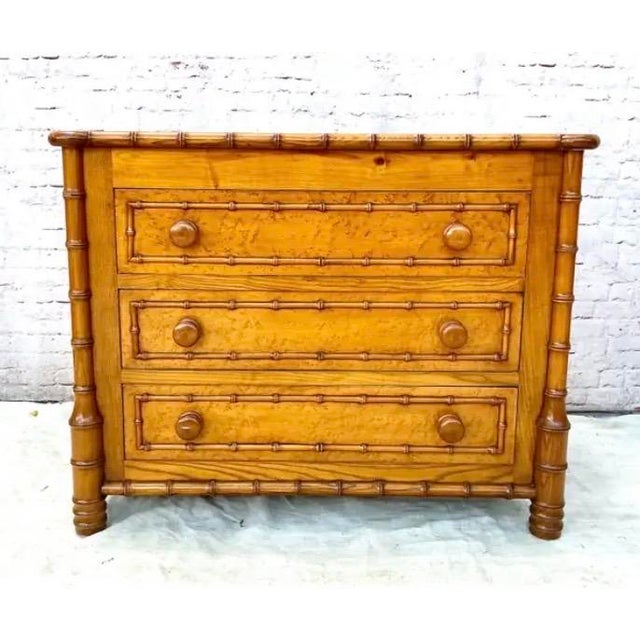 Birdseye Maple Faux Bamboo Commode For Sale - Image 4 of 8