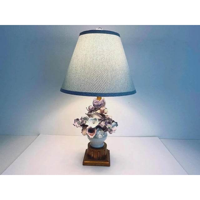 Mid 20th Century Italian Capodimonte Bouquet Lamp & Shade For Sale - Image 4 of 18